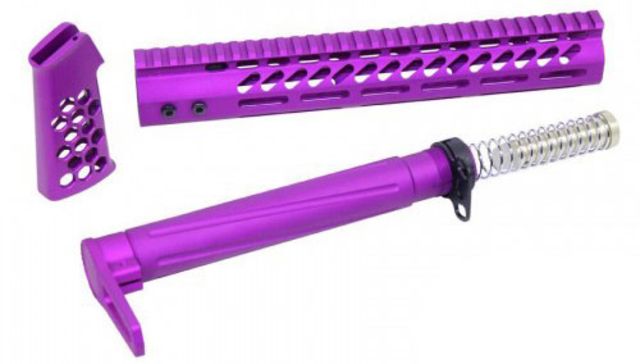 Guntec USA AR-15 Ultralight Complete Furniture Set 12in Rifle Length M-Lok Handguard Fixed Stock/Buffer Assembly Pistol Grip Anodized Purple - Guntec Usa