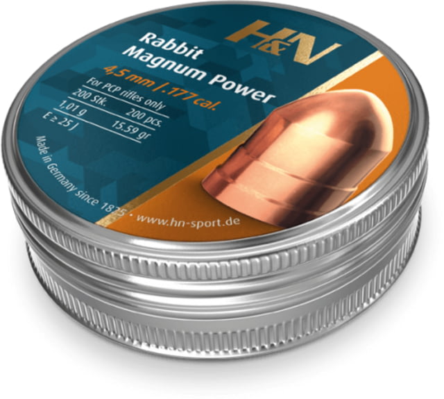 H&N Sport Rabbit Magnum Power .177 Caliber 16.05 Grain Air Rifle Pellets 200 Rounds Silver Small - H&N Sport