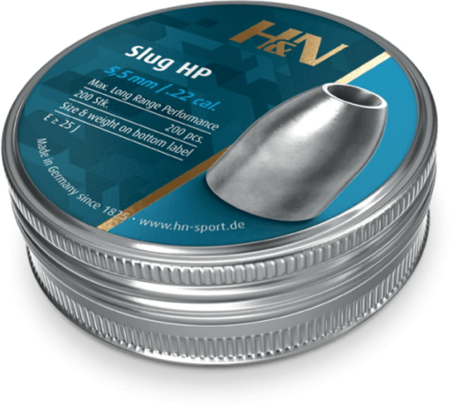 H&N Sport Slug HP .22 Caliber 5.51 mm Head 30 Grain Air Rifle Pellets 200 Rounds Silver Small - H&N Sport