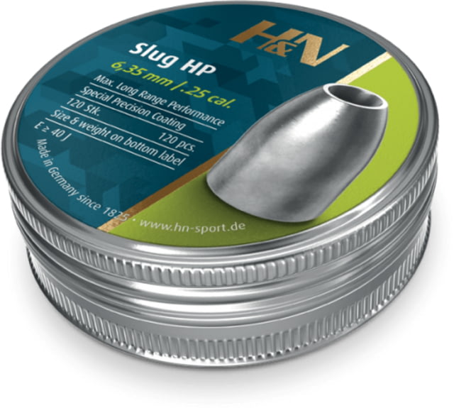 H&N Sport Slug HP 249 ..25 Caliber 0.34 Grain Air Rifle Pellets 120 Rounds Silver Small 96363403401 - H&N Sport
