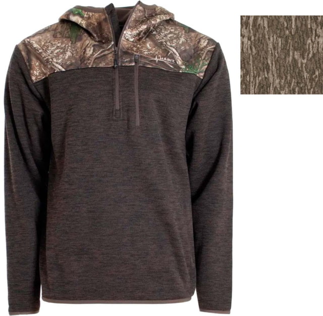 Habit Men's 1/4 Zip Hooded Fleece Pullover - Men's Medium Mossy Oak Bottomland 1409603
