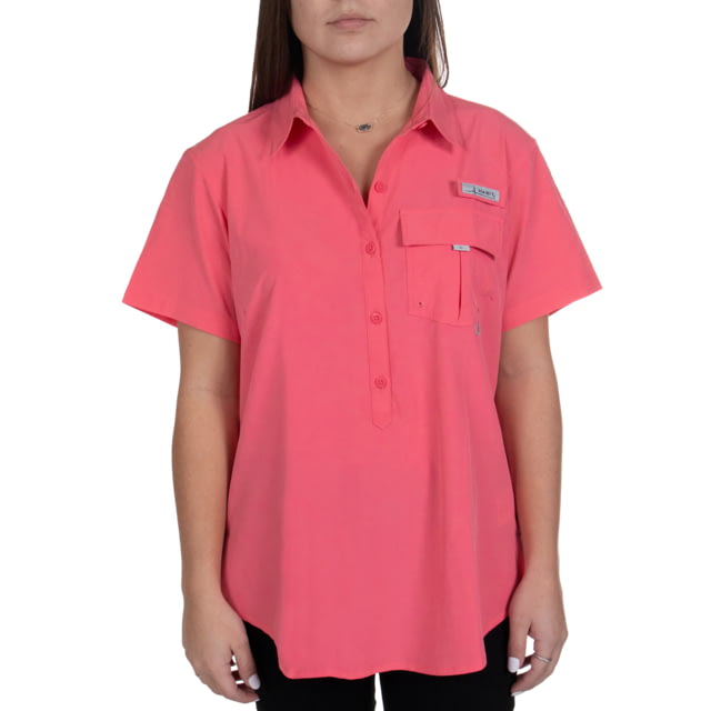 Habit Trapper Junction River Short Sleeve Shirt - Womens Calypso Coral Small