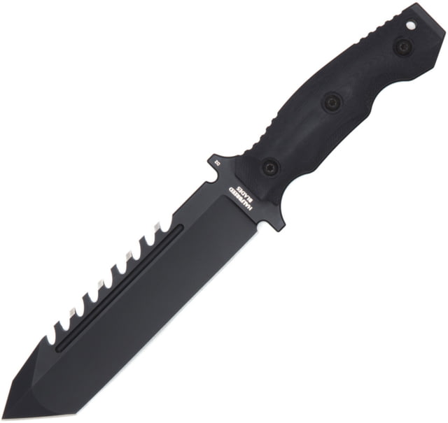 Halfbreed Blades Large Survival Knife 6.88" black Teflon coated sawback K110 tool steel Black G10 handle LSK-02 BLK - Halfbreed Blades