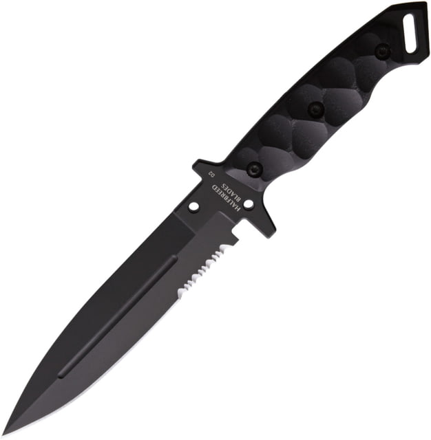 Halfbreed Blades Medium Infantry Knife 6.5" black Teflon coated partially serrated K110 t Black sculpted G10 handle MIK-01PS BLK - Halfbreed Blades