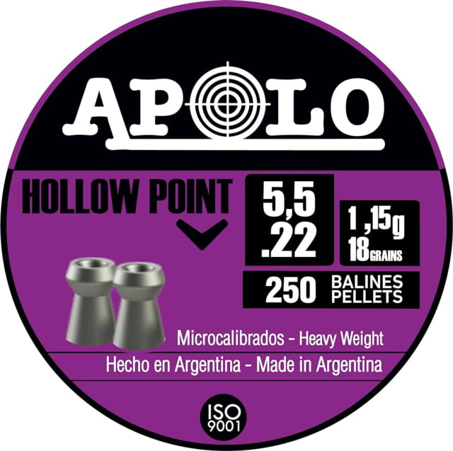 Apolo .22 Hollow Point Air Rifle Pellets 18 Grain 250 Pack - Apolo