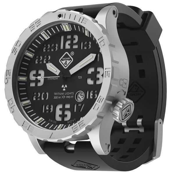 Hazard 4 Heavy Water Diver Black B Tie Unisex Analog Watch Tritium 50mm Black - Hazard 4