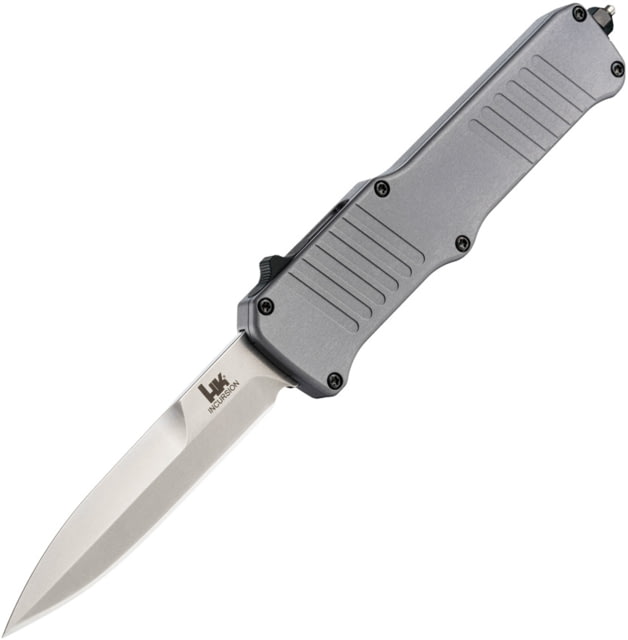 Heckler & Koch Auto Hk Incursion OTF Automatic Folding Knives w/ Glass breaker 4in 154CM Stainless Steel Bayonet Blade Gray Anodized Aluminum Handle - Heckler & Koch