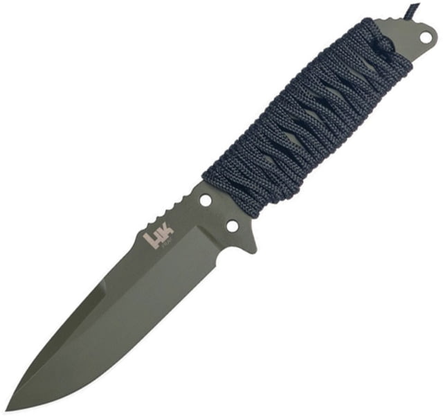 Heckler & Koch Fray Fixed Blade Clip OD Knife 4.25" OD green finish 154CM stainless spear point Black cord wrapped handle - Heckler & Koch