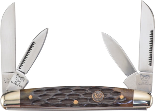Hen & Rooster Congress Brown Pick Bone Folding Knife Mirror finish stainless twin sheepsfoot and twin p Brown pick bone handle - Hen & Rooster