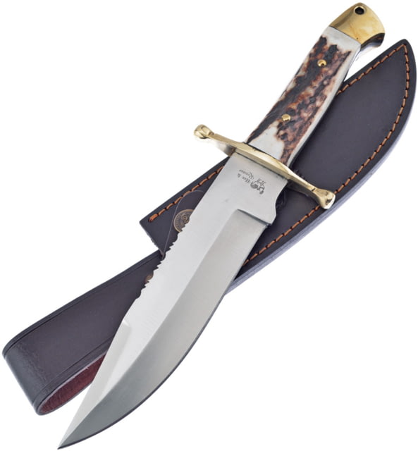 Hen & Rooster Deer Stag Leather Sheath Knife 7" satin finish 440 stainless bowie blade Deer stag handle - Hen & Rooster