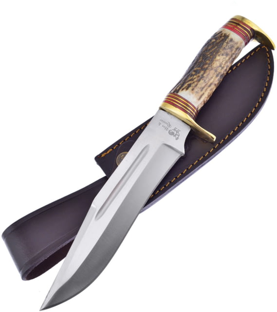 Hen & Rooster Fixed Blade Deer Stag Knife 7.25" satin finish stainless clip point blade Deer stag handle - Hen & Rooster