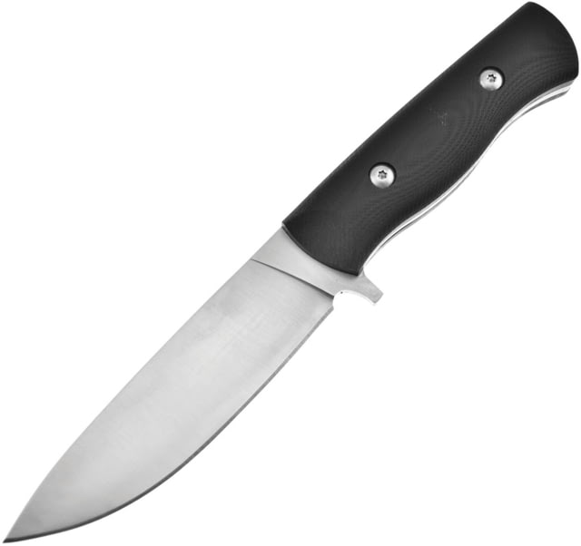 Hen & Rooster G10 Knife 8.5in Overall 4.5in Satin SS Drop Point Black G10 Handle Black Leather Sheath - Hen & Rooster