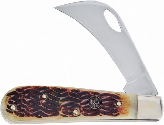 Hen & Rooster Hawkbill Antique Bone Folding Knife Mirror SS Hawkbill Blade Antique Green Jigged Bone Handle Nickel Silver Bolster Inlay Shield Antique - Hen & Rooster