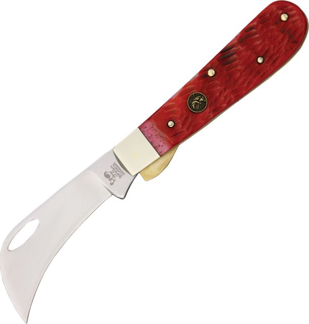 Hen & Rooster Hawkbill Folding KnifeStainless Hawkbill Blade Red Pick Bone Handle HR - Hen & Rooster