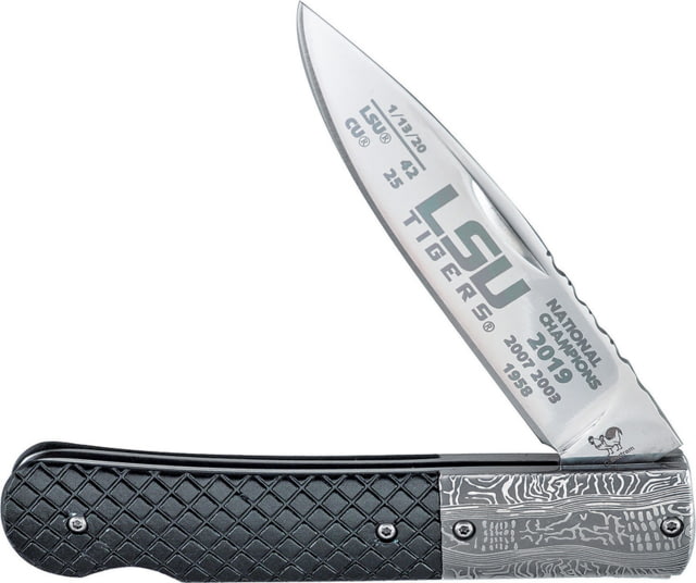 Hen & Rooster LSU Champions Lockback Folding Knife 4" stainless blade Black textured aluminum handle - Hen & Rooster