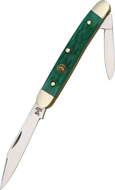 Hen & Rooster Pen Knife Pick Bone Folding Knife Mirror SS Clip And Pen Blades Green Pick Bone Handle Nickel Silver Bolster Inlay Shield Green - Hen & Rooster