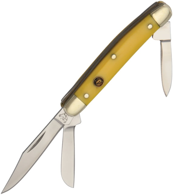 Hen & Rooster Small Stockman Yellow Corelon Folding KnifeClipPen and SheepsfootYellowSynthetic Handle - Hen & Rooster