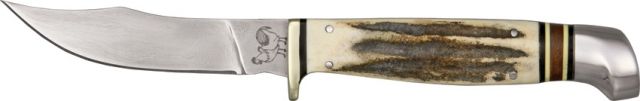 Hen & Rooster Stag Damascus Bowie Fixed Blade Knife 3.5in Damascus Upswept Clip Blade Stag Handle - Hen & Rooster
