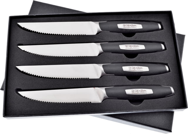 Hen & Rooster Steak Knife Set 4.5" satin finish serrated stainless blade Black ABS handle - Hen & Rooster