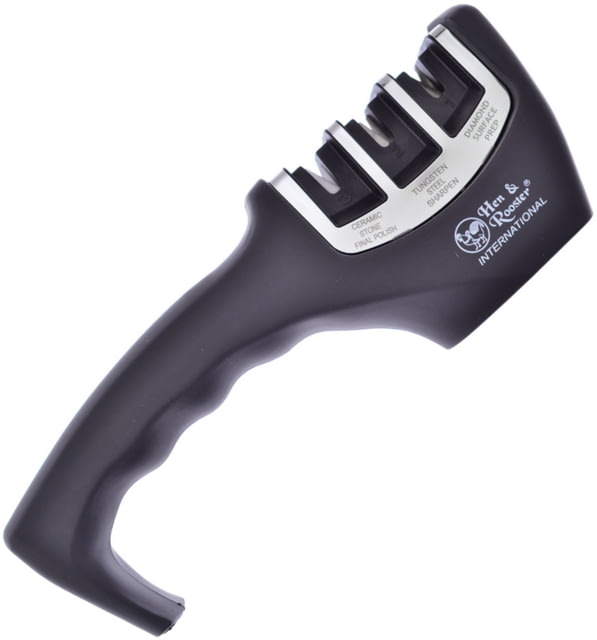 Hen & Rooster Three Stage Sharpener 8" overall Black rubber handle - Hen & Rooster