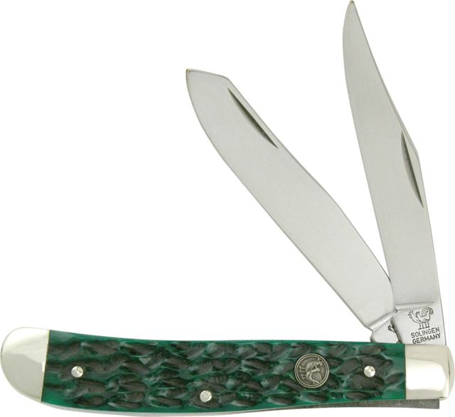 Hen & Rooster Trapper Green Pick Bone Folding KnifeClip and SpeyGreenPick Bone Handle - Hen & Rooster