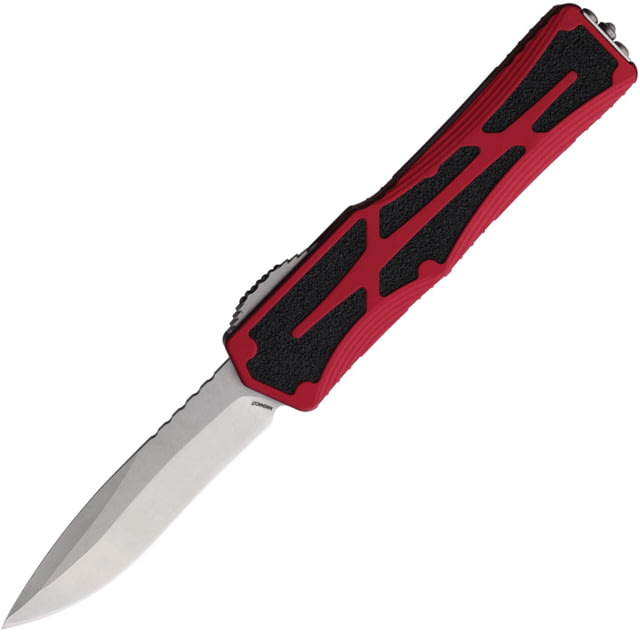 Heretic Knives Colossus OTF Automatic Folding Knife 3.5in Stonewash CPM MagnaCut Stainless Blade Red Aluminum Handle - Heretic Knives