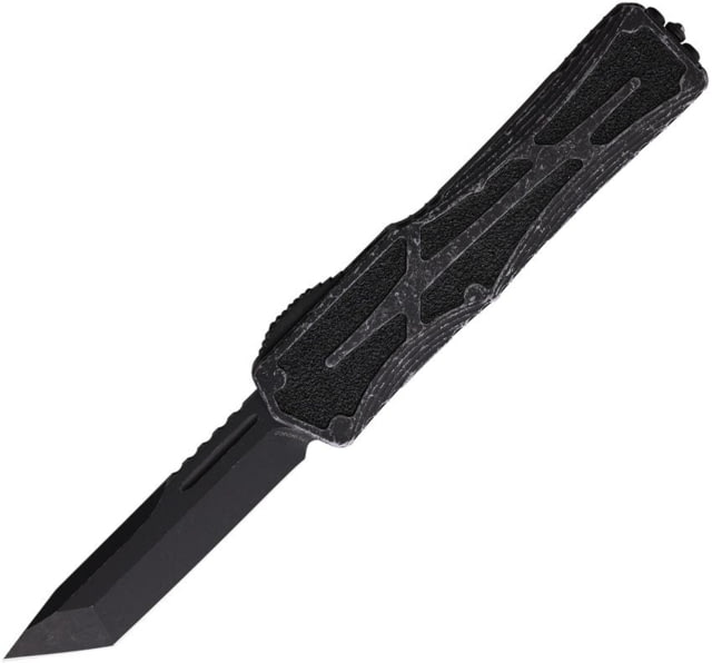 Heretic Knives Auto Colossus OTF Automatic Folding Knives 3.5in Black Stonewash Finish CPM MagnaCut Stainless Tanto Blade Breakthrough Gray Aluminum - Heretic Knives