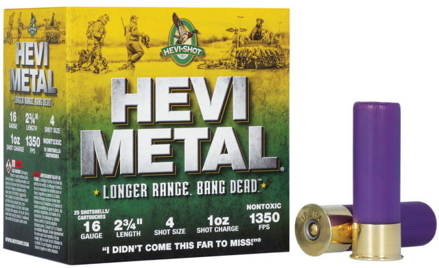 HEVI-Shot HEV-Metal Longer Range 16 Gauge 1oz 2-3/4in Shotgun Ammo 4 Shot 25 Rounds - Hevi-Shot