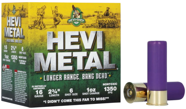 I-Shot HEV-Metal Longer Range 16 Gauge 1oz 2-3/4in Shotgun 6 Shot 25 Rounds Ammo
