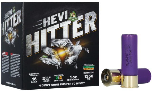HEVI-Shot HEVI-Hitter 16 Gauge 1oz 2-3/4in Shotgun Ammo 2 Shot 25 Rounds - Hevi-Shot