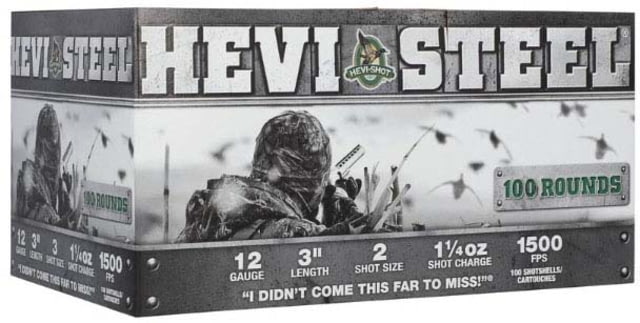 HEVI-Shot HEVI-Steel 12 Gauge 1 1/4oz 3in Shotgun Ammo 2 Shot 100 Rounds - Hevi-Shot