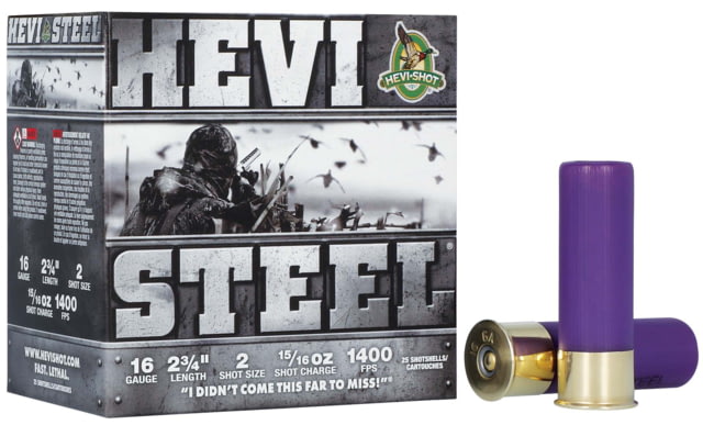 HEVI-Shot HEVI-Steel 16 Gauge 1oz 2-3/4in Shotgun Ammo 2 Shot 25 Ronds