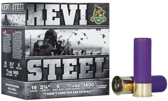 I-Shot HEVI-Steel 16 Gauge 1oz 2-3/4in Shotgun 6 Shot 25 Ronds Ammo