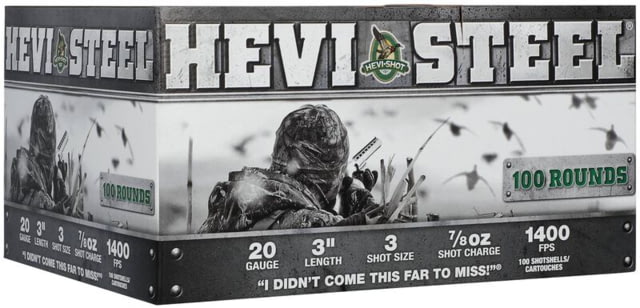 HEVI-Shot HEVI-Steel 20 Gauge 7/8oz 3in Shotgun Ammo 3 Shot 100 Rounds - Hevi-Shot
