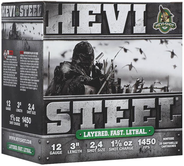 HEVI-Shot HEVI-Steel 12 Gauge 1 3/8oz 3in Shotgun Ammo 2&4 Shot 25 Rounds - Hevishot