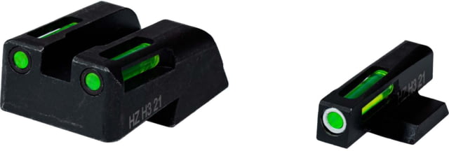 HiViz Springfiled Litewave H3 Tritium/LitePipe Day/Night Sight For Models with Fixed Sights Green with White Front Ring - Hiviz