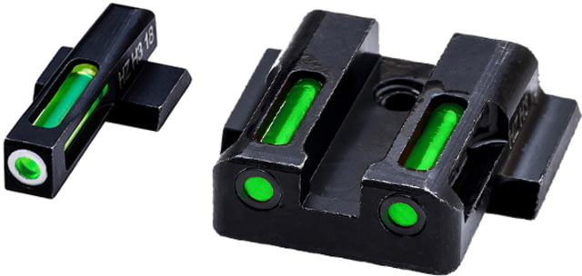 HiViz LiteWave H3 Tritium Litepipe Pistol Day and Night Sight Set Green litepipes w/white front ring