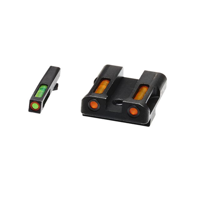 HiViz Litewave H3 Tritium/Litepipe Sight Set Glock 9mm S&W .40 Sig .357 Black Green/Orange Litepipes w/ Orange Front Ring