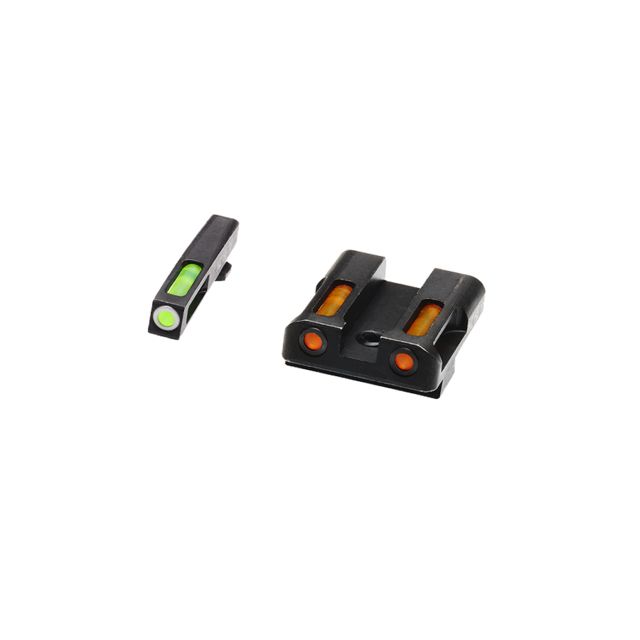 HiViz Litewave H3 Tritium/Litepipe Sight Set Glock 9mm S&W .40 Sig .357 Black Green/Orange Litepipes w/ White Front Ring