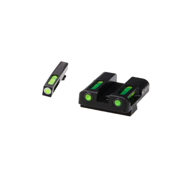 HiViz Litewave H3 Tritium/Litepipe Sight Set Glock 9mm S&W .40 Sig .357 Black Green Litepipes w/ Orange Front Ring