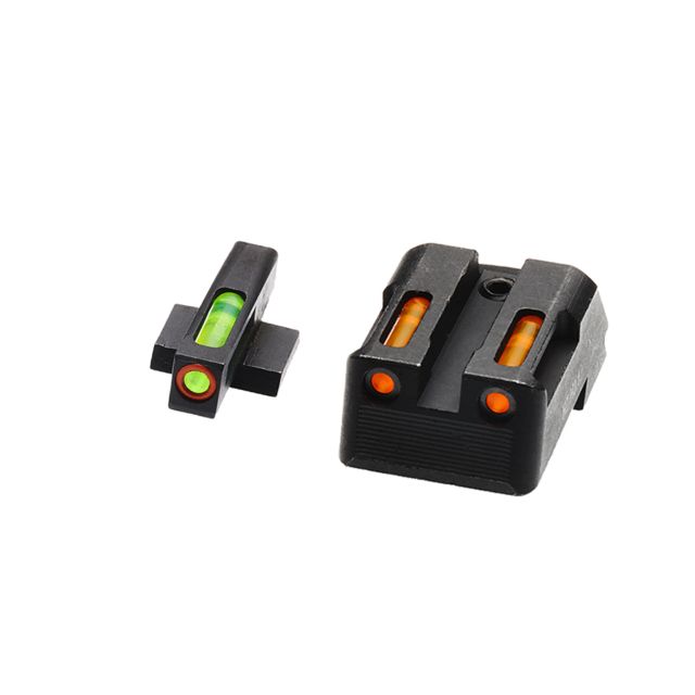 HiViz Litewave H3 Tritium/Litepipe Sight Set Kimber 1911 with Fixed Rear Sight Black Green/Orange Litepipes w/ Orange Front Ring