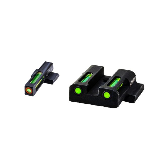 HiViz Litewave H3 Tritium/Litepipe Sight Set S&W M&P Fullsize M&P Compact Black Green Litepipes w/ Orange Front Ring