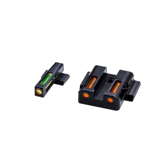 HiViz Litewave H3 Tritium/Litepipe Sight Set S&W Shield 9mm S&W .40 S&W .45 Black Green/Orange Litepipes w/ Orange Front Ring