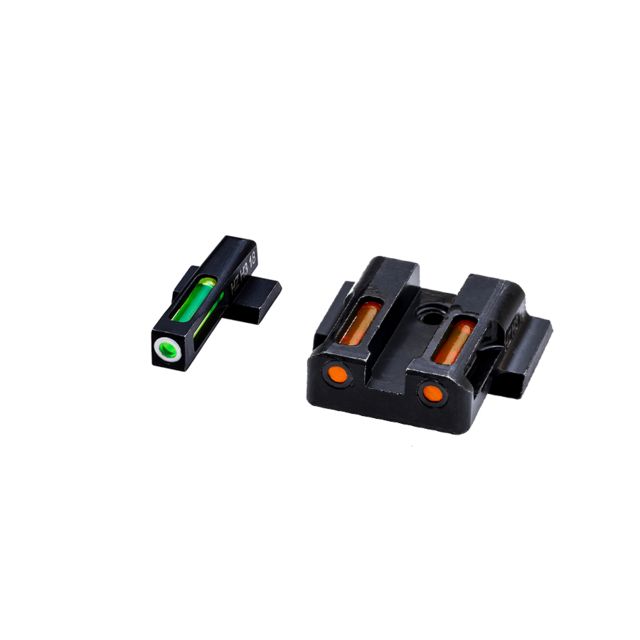 HiViz Litewave H3 Tritium/Litepipe Sight Set S&W M&P Fullsize M&P Compact Black Green/Orange Litepipes w/ White Front Ring