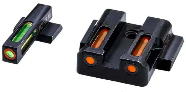 HiViz Litewave H3 Tritium/Litepipe Sight Set S&W M&P Fullsize M&P Compact Black Green/Orange Litepipes w/ Orange Front Ring - Hiviz