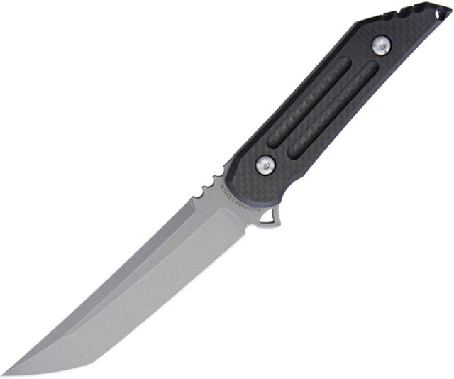 Hoback Knives Kwaiback Fixed Blade SW Knife 9.75in Overall 5in Stonewash S35Vn SS Tanto Blade Carbon Fiber Handle Black Kydex Sheath - Hoback Knives