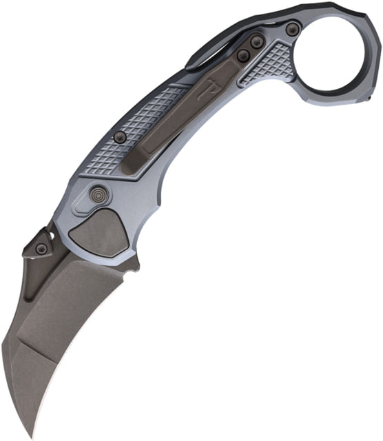 Hoback Knives Tactical Toucan Automatic Folding Knife 5in Closed 2.75in Stonewash CPM-20CV Stainless Karambit Blade Blue Anodized Aluminum Handle - Hoback Knives