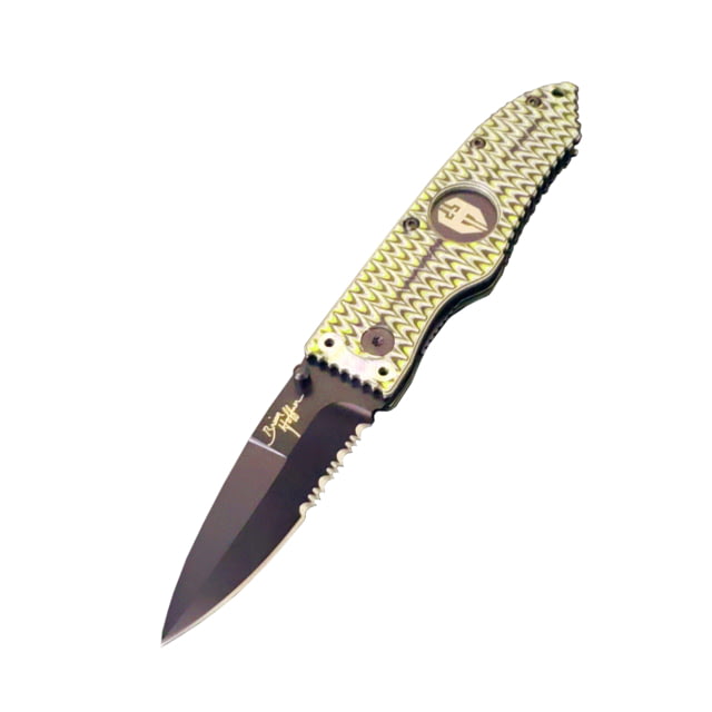 Hoffner Knives 2.8in Chiseled Grip Combo Blade Folding Knife 440c Spear Point Blade Olive/Black - Hoffner Knives