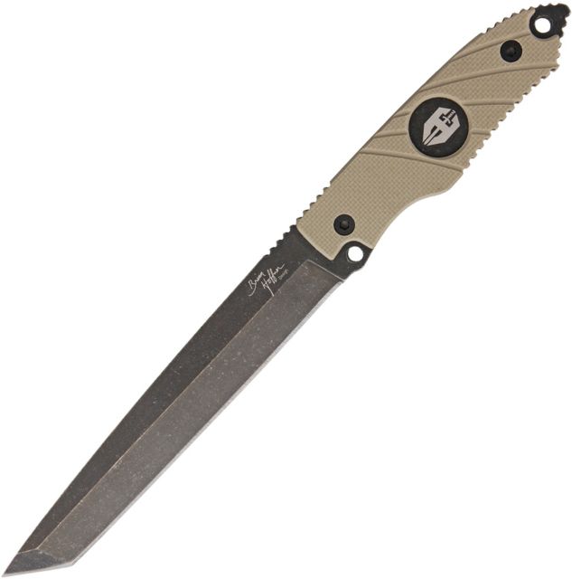 Hoffner Knives Beast Khaki Fixed Blade Knife 7in 440C Steel Tanto Black Stonewash Khaki G10 Handle - Hoffner Knives