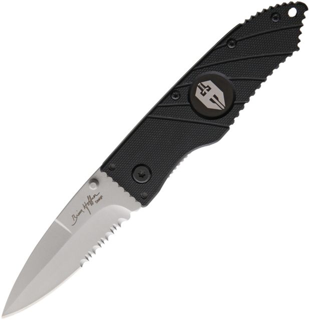 Hoffner Knives Flatline Linerlock Black Folding Knife3.5inStainless SteelPartially Serrated Black G10 Handle - Hoffner Knives